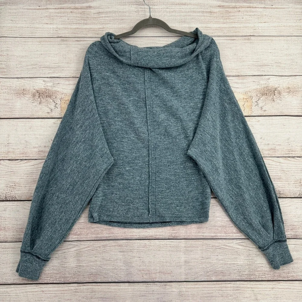 We The Free Top Women XS Blue Cowl Neck Dolman Sleeve Heathered Knit